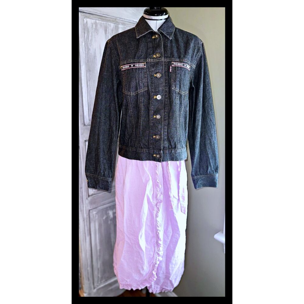PINK HOUSE Japan Vtg 2001 Denim Jean Jacket Y2K Franche Lippee Frilly Wrap Pants